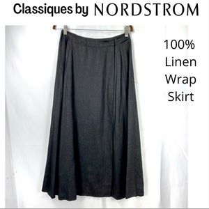 CLASSIQUES by Nordstrom Size 10 Linen Wrap MIDI Skirt in Black Clasp
